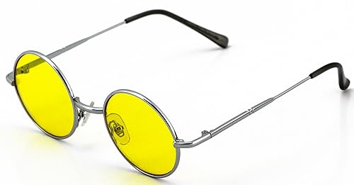 Lennon Hipster Fashion Sunglasses Small Metal Round Circle Elton Style (Yellow)