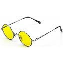 Lennon Hipster Fashion Sunglasses Small Metal Round Circle Elton Style (Yellow)