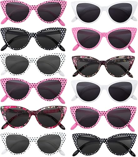 OWL 12 Pack Cat Eye Sunglasses for Women, UV Protected Retro Sunglasses Bulk, Beautiful Mix Patterns Cateye Shades for Women