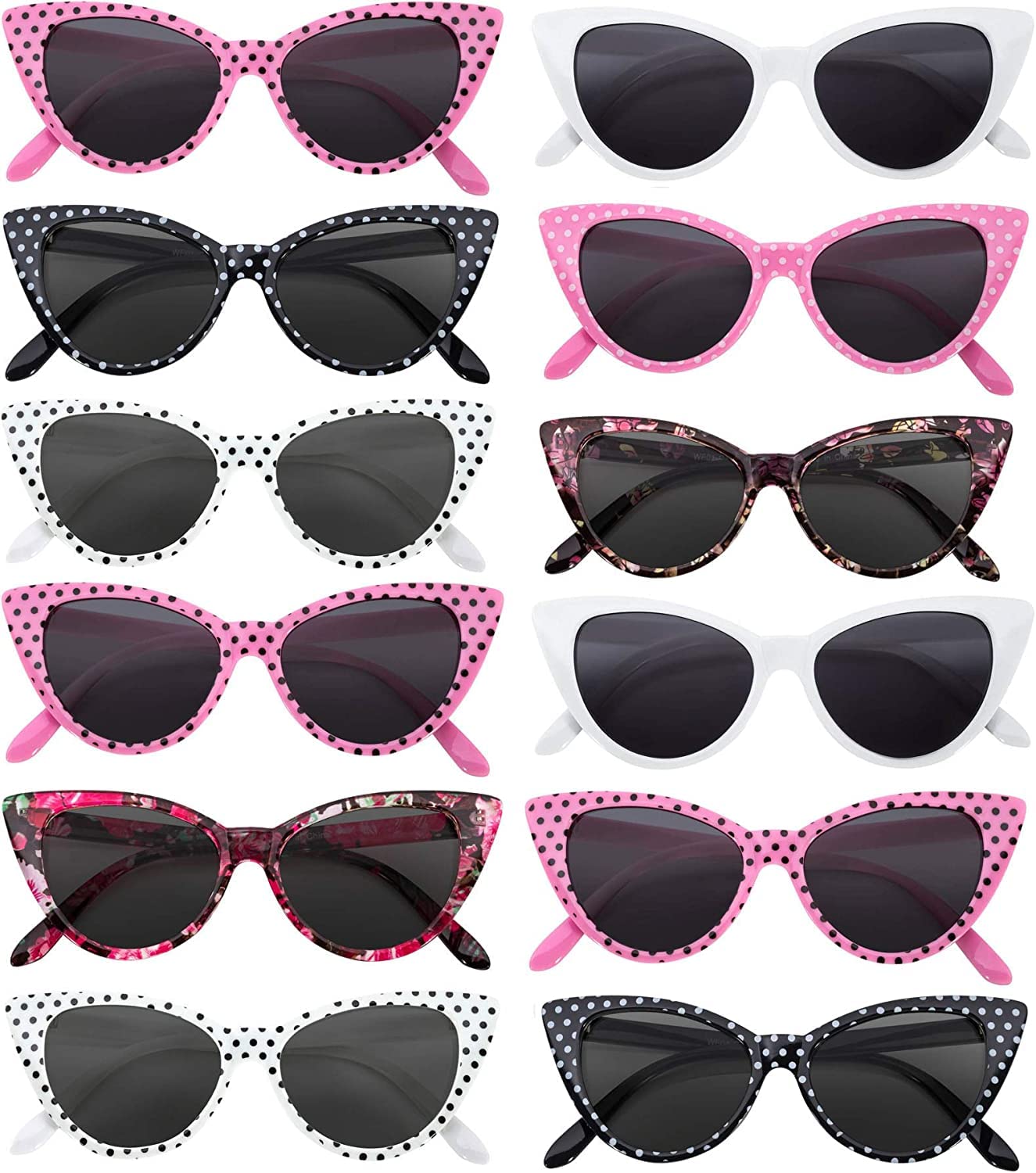 OWL 12 Pack Cat Eye Sunglasses for Women, UV Protected Retro Sunglasses Bulk, Beautiful Mix Patterns Cateye Shades for Women