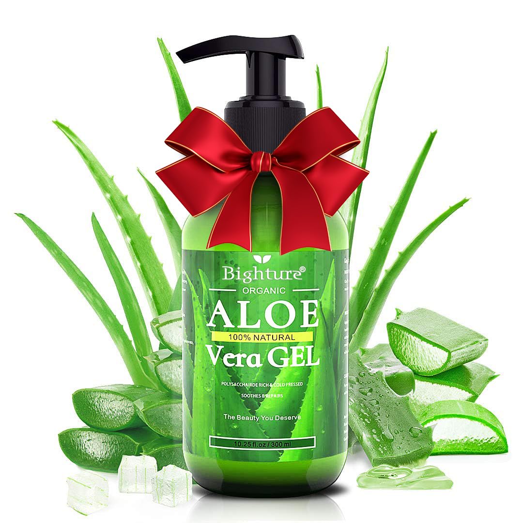 BIGHTURE Aloe Vera Gel, 100% Aloe Vera from Freshly Cut Aloe Leaves, Skin Care for Deeply & Rapidly Soothing, Firming, After Shave, Sunburn Relieve