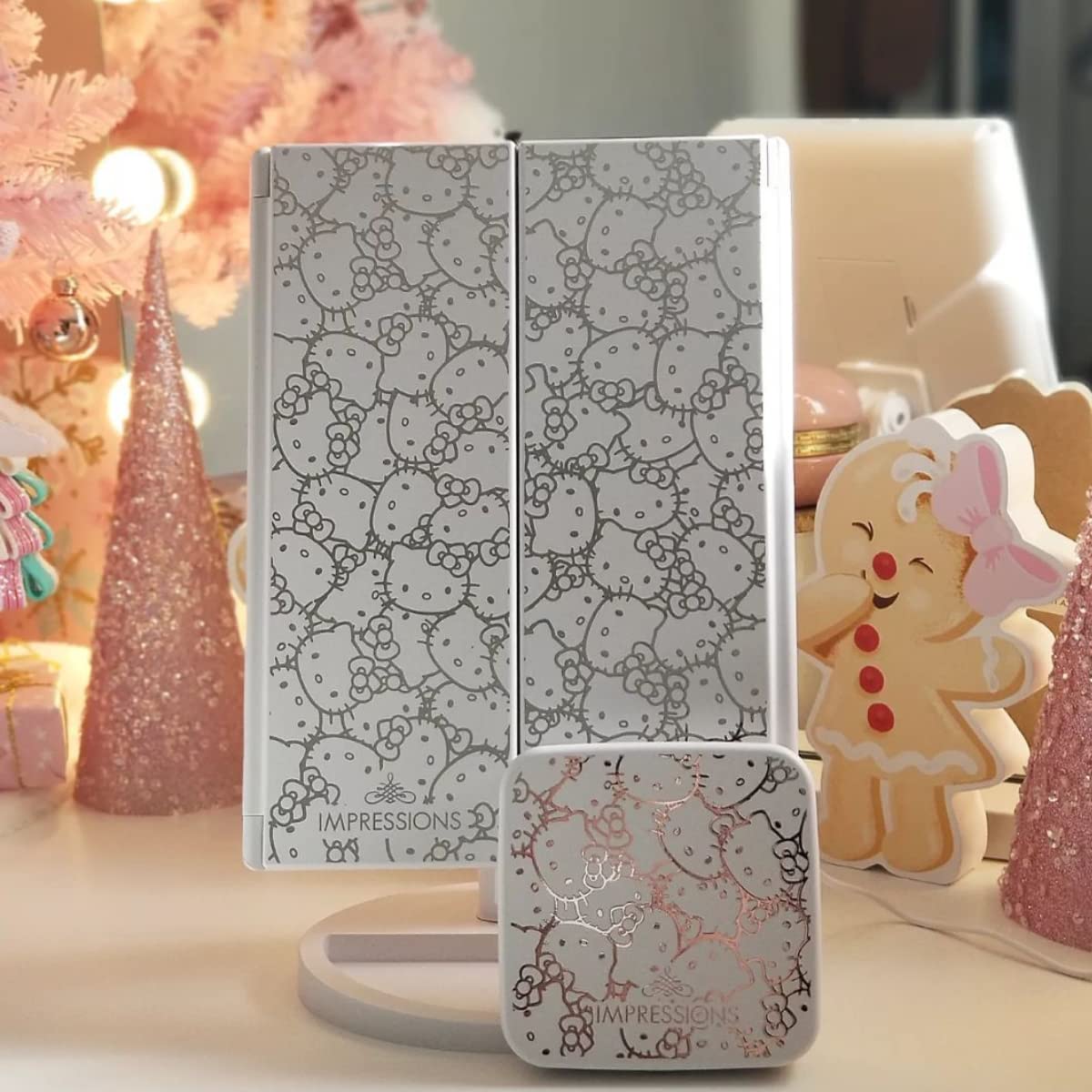 Impressions Vanity Hello Kitty Lighted Makeup Mirrors Bundle, Supercute Trifold and Compact Mirror with LED Lights, Magnification, Touch Screen