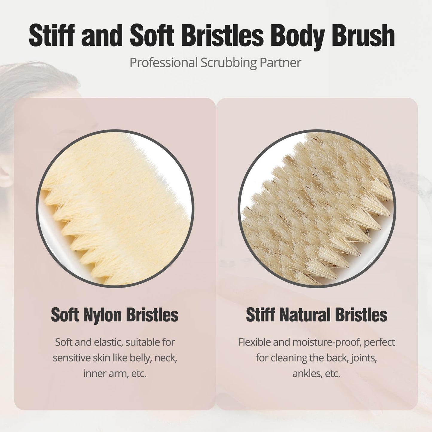 2 Pack Dry Brushing Body Brush, Natural and Soft Bristle Shower Brush for Body Cleaning, Exfoliating Bath Brush for Lymphatic Drainage Improve Beauty and Personal Care Tskcos