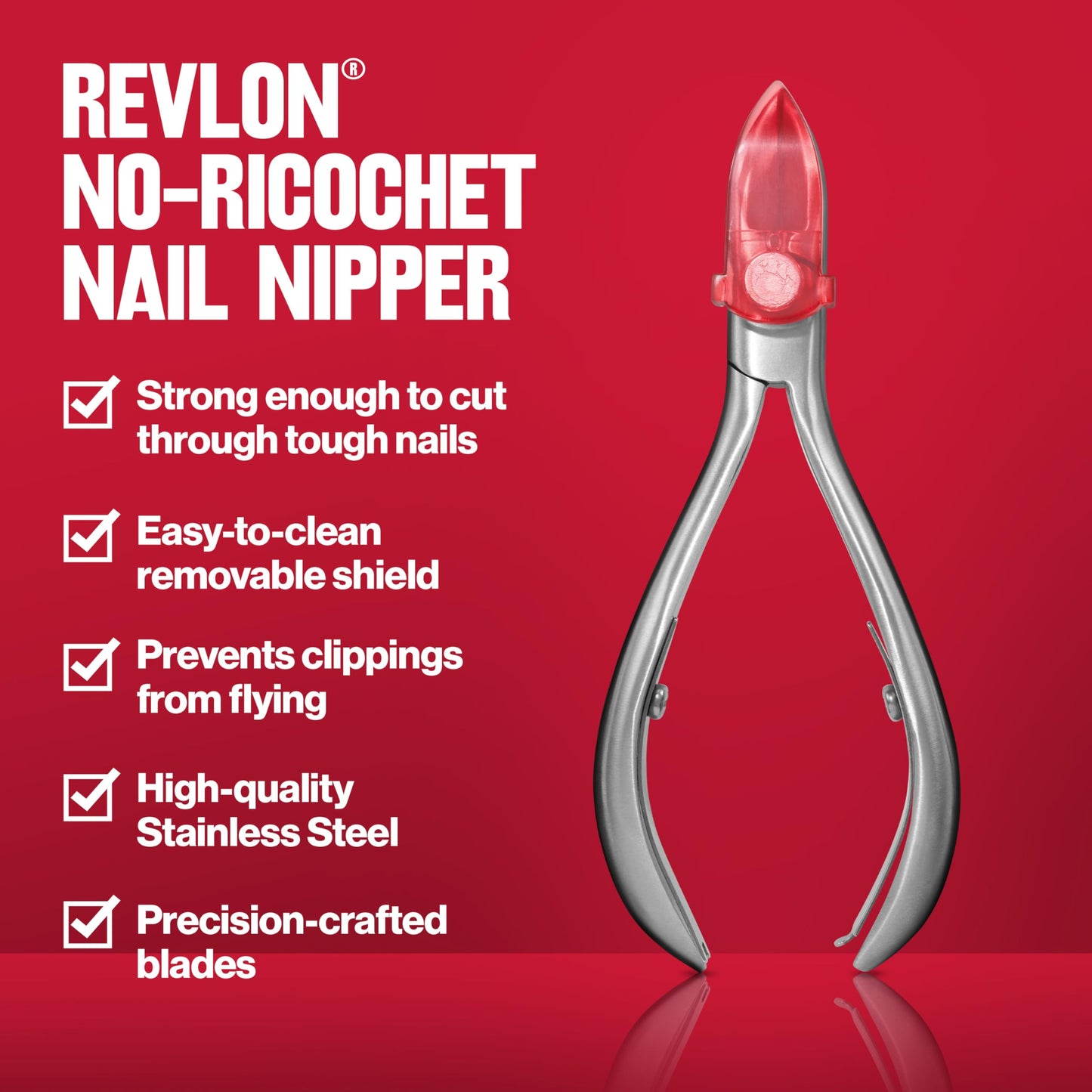 Revlon No-Ricochet Nail Nipper, Mess-Free Cuticle Remover Tool with Magnetic Shield for No Fly-Away Clippings, Made with Stainless Steel and Precision