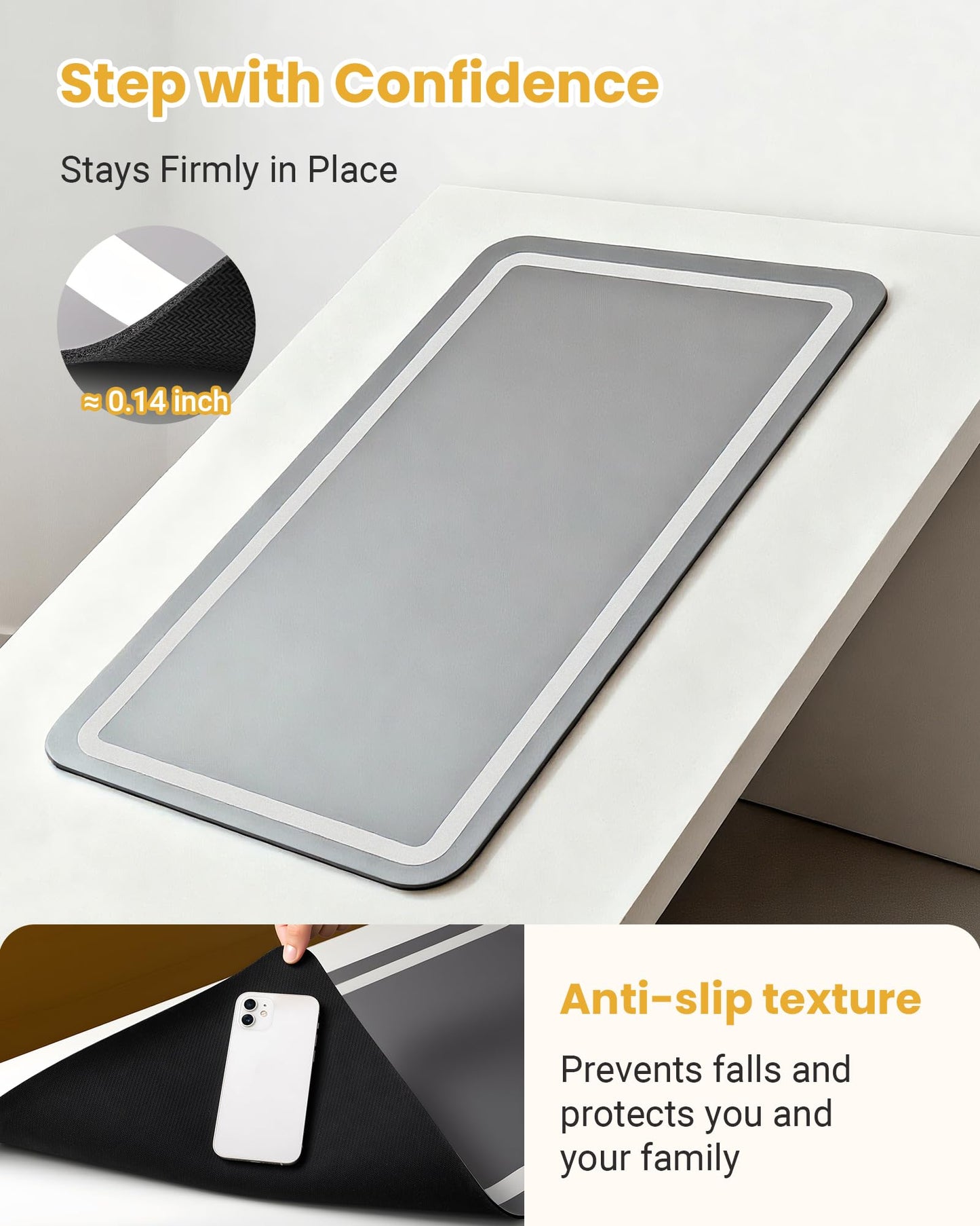 Soft Diatomaceous Earth Bath Mat, Quick Dry Bathroom Mats 2 Piece, Gray Super Absorbent Bath Mat Set, Washable Non Slip Bathroom Rugs, Stone Bath…