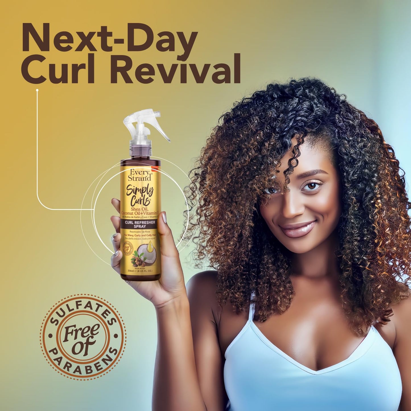 Every Strand Simply Curls Curl Refresher Spray 8 oz, Second Day Curl Reviving Spray with Coconut Oil, Shea Butter, and Vitamin E for Wavy and Curly