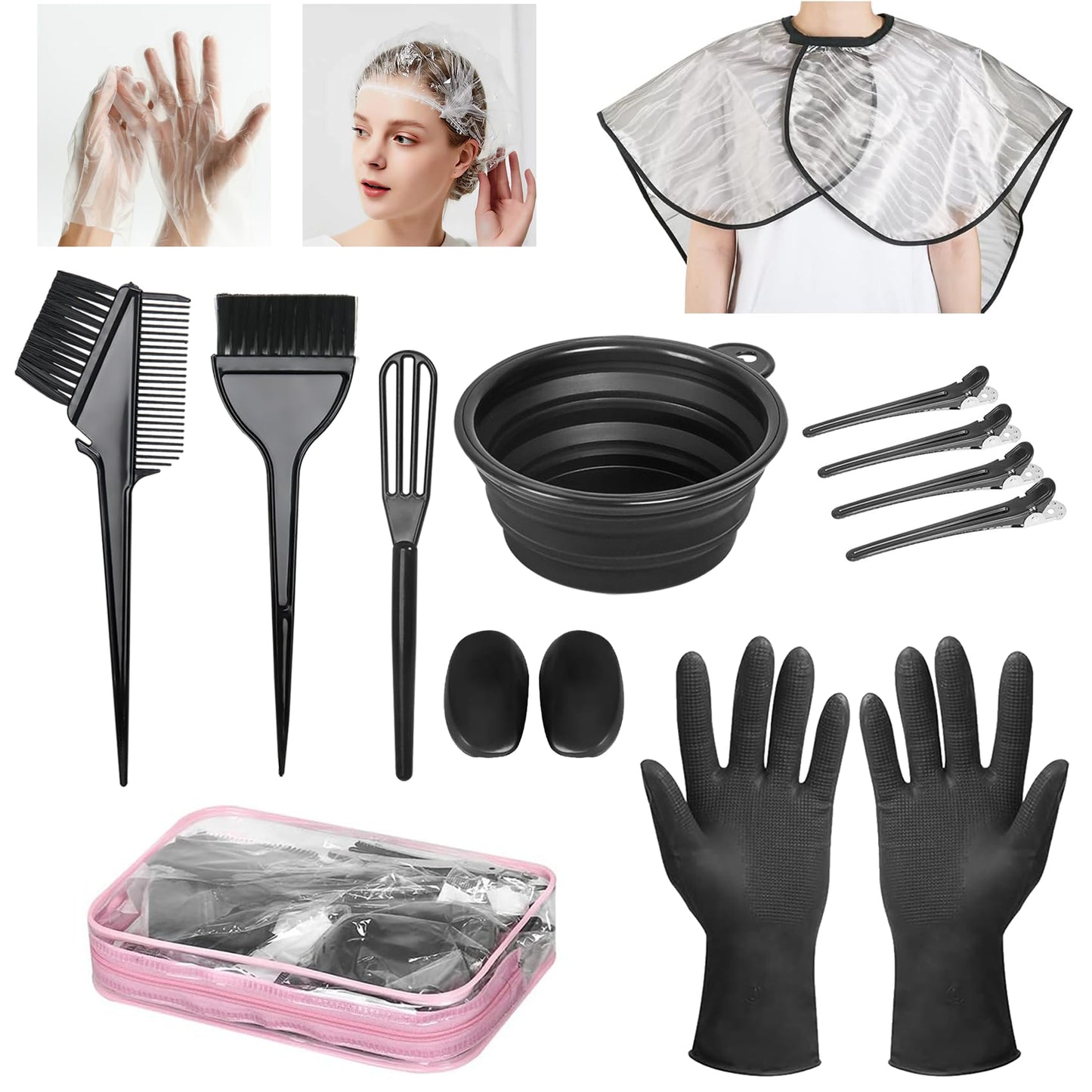 ROOHUA 14 Pcs Hair Coloring Kit - Professional Hair Dye Tools for Home Salon Use with Hair Dye Brush, Hair Color Bowl, Hairclips, Hair Agitator Beauty and Personal Care ROOHUA Default Title