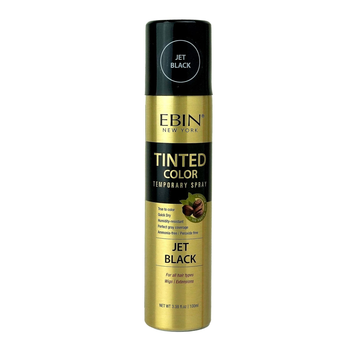 Tinted Color Temporary Spray for Gray Root Touch-Up - 3.38oz Jet Black, True to Color, Quick Dry, Humidity-Resistant, with Jojoba Oil