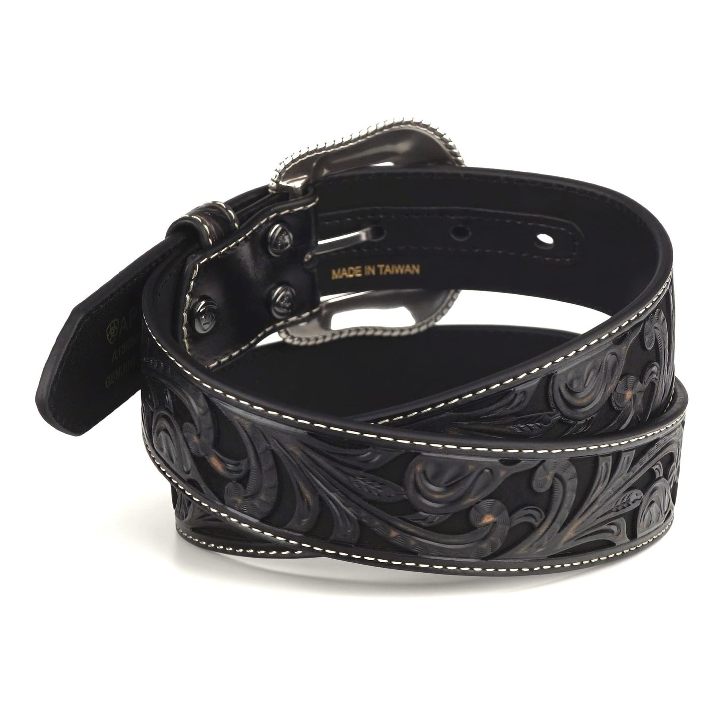 ARIAT Women's Western Floral Embossed Leather Belt, Black, Small