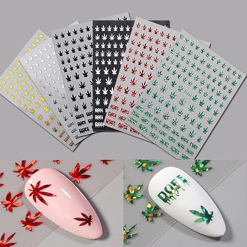 KITBE Bronzing Maple Leaves Nail Art Stickers 6 Sheets Laser Gold Silver Red Green Nail Art Decals Adhesive Nail Supplies Manicure Tips Beauty Charms Beauty & Personal Care KITBE