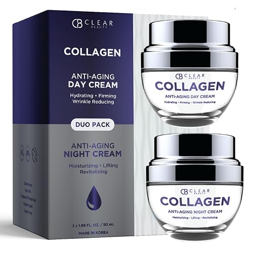Clear Beauty Collagen Day & Night Face Moisturizer - Dermatologist Tested, Anti Aging Korean Skin Care - Plumping Hydration, Elasticity Support, Silky