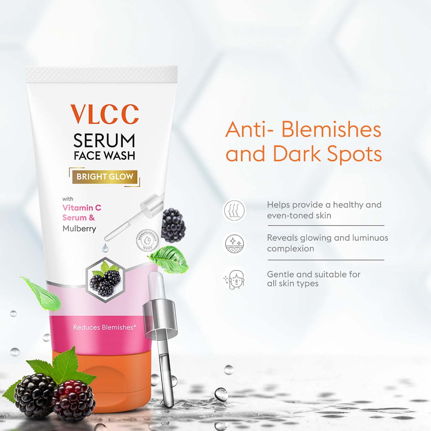 VLCC Serum Face Wash - Facial Cleanser with Mulberry Extract, Hyaluronic Acid and Niacinamide - Gentle Face Cleanser - Paraben Free - 5.07 oz
