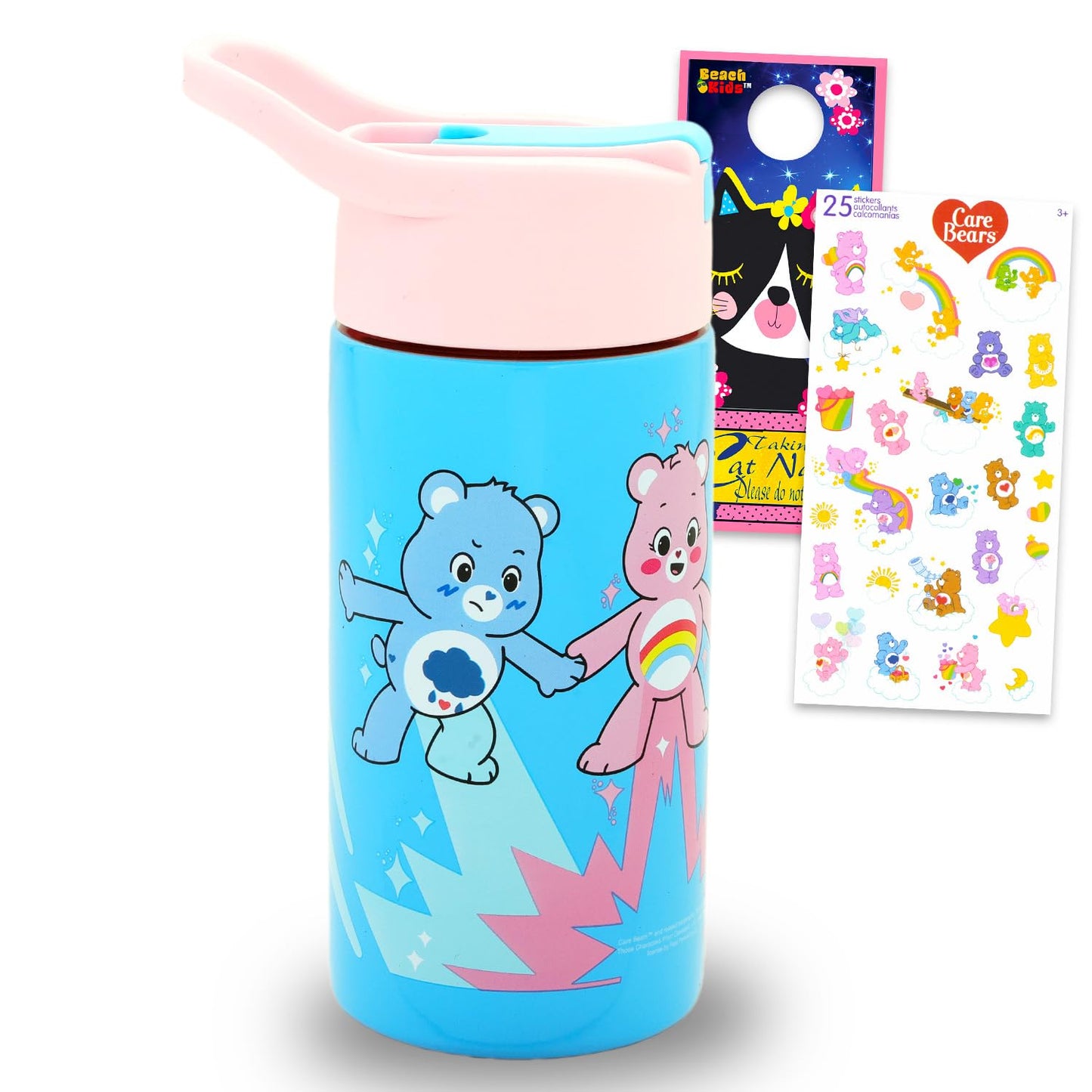 Care Bears Stainless Steel Water Bottle for Girls - Bundle with 14 Oz Drinking Cup For Home, School, and Sports, Plus Stickers, More Water Bottle…