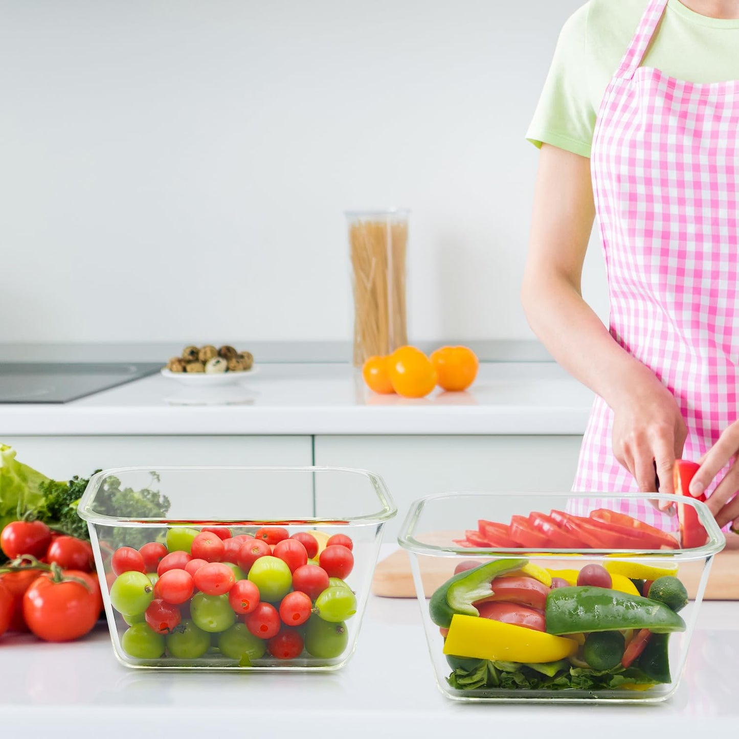 Hontent 2 Pack Large Glass Storage Containers with Lids 85oz/10.5cup Big Airtight Glass Food Storage Containers for Rotisserie Chicken Watermelon…