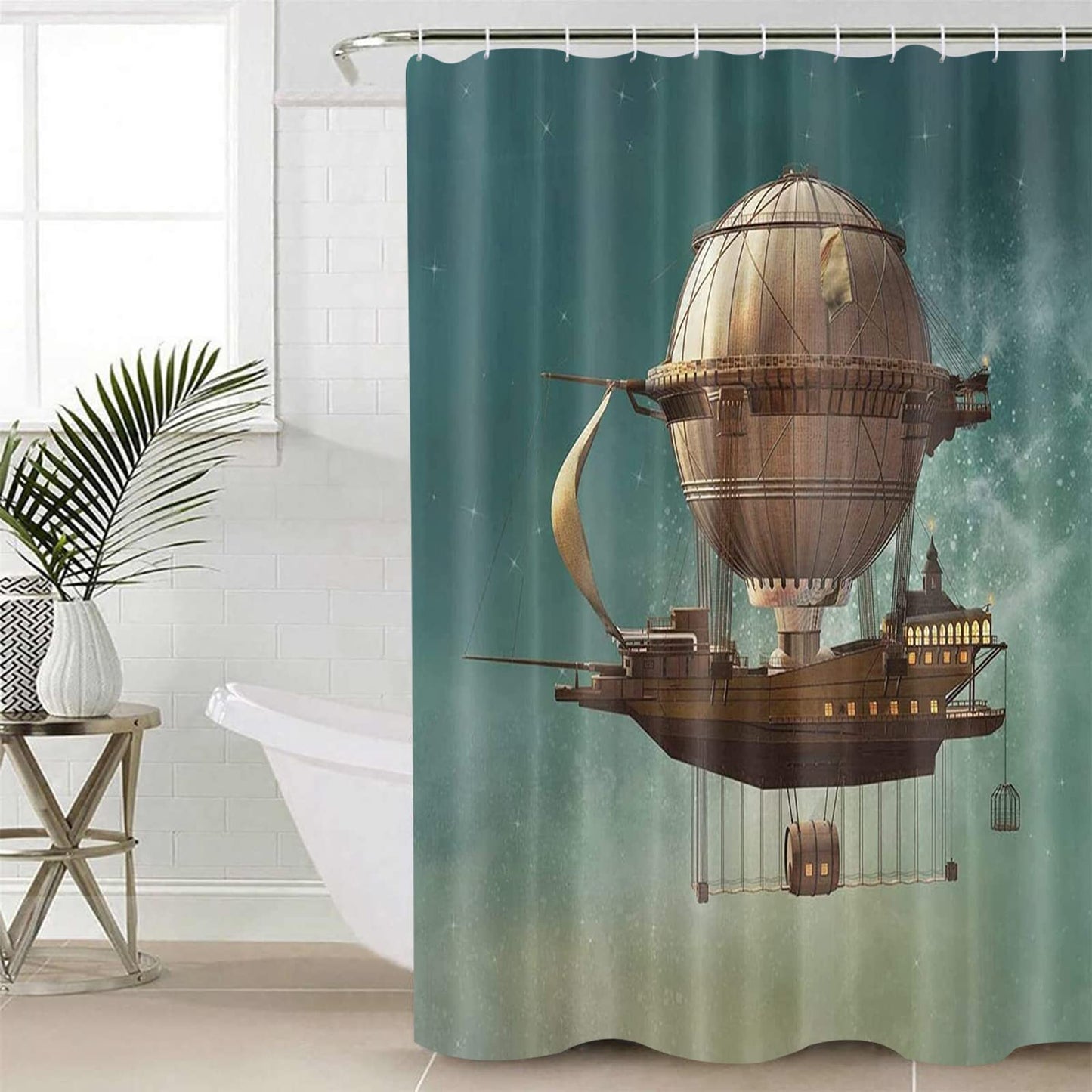 GETTOGET Sky Scenery Steampunk Airship Shower Curtain,Wonderful and Creative Design Curtain Bathroom Decor Bath Curtain Bathroom,Polyester Fabric…