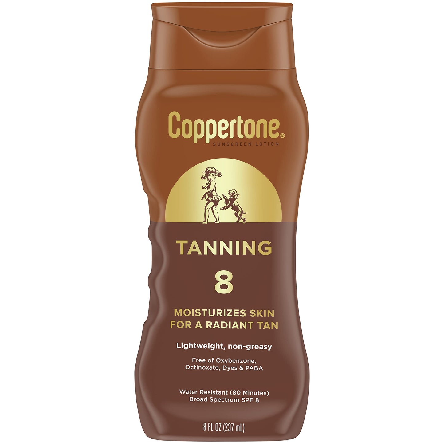 Coppertone Tanning Sunscreen Lotion, SPF 8, Lightweight and Non Greasy Sunscreen, Water Resistant, Oxybenzone Free, Sun Tan Lotion Moisturizes Skin