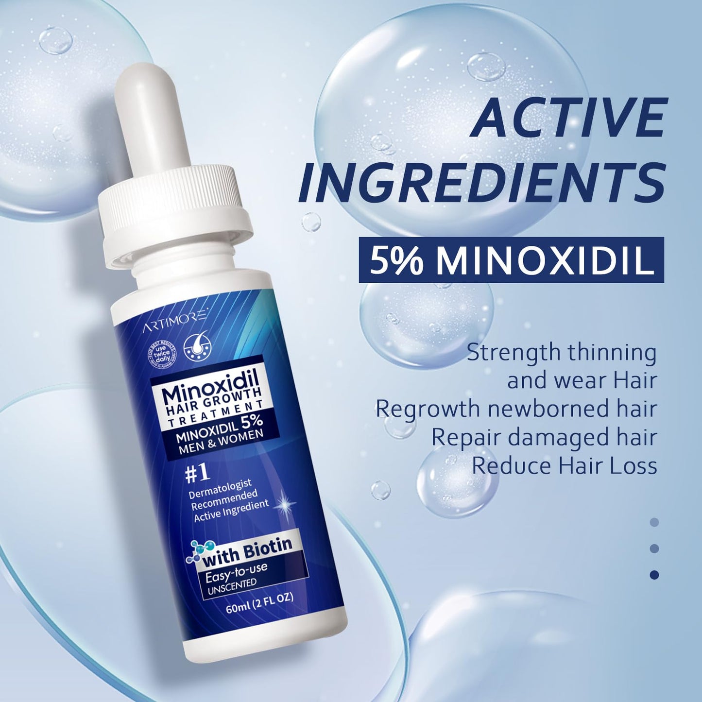 Minoxidil for Men Liquid Solution, Minoxidil for Women Hair Growth Serum, 5% Minoxidil Serum 1PCS for Stronger Roots & Thicker, Fuller Hair, 60ml Beauty and Personal Care Artimore
