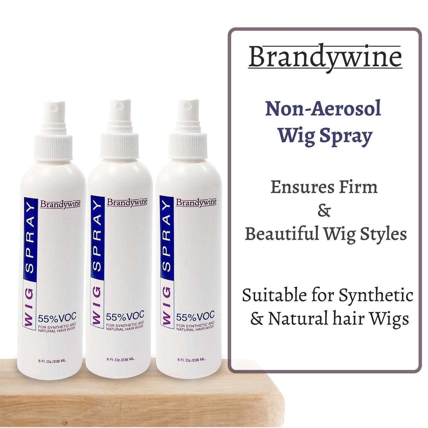 Brandywine Non-Aerosol Wig Spray for Synthetic & Natural Hair Wigs, Hairpieces & Extensions - 3 Pack