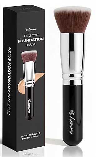 Lamora Makeup Brush Foundation Kabuki - Flat Top Face Brush for Liquid, Cream, and Powder Cosmetics - Full Coverage Blending, Buffing, Stippling