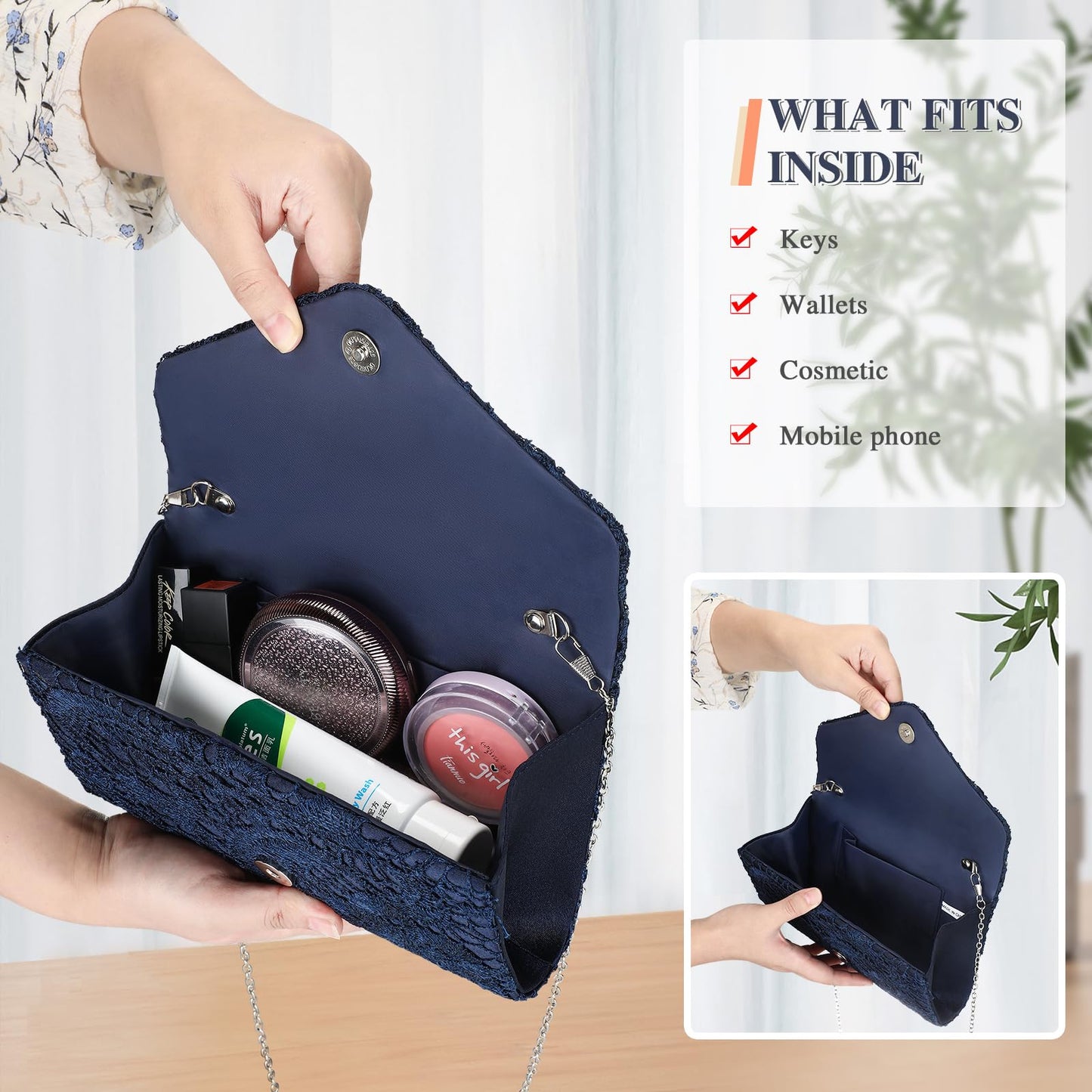 UBORSE Lace Clutch Purses for Women Royal Blue Floral Evening Bag Envelope Formal Clutch Bag Party Prom Cocktail Purses