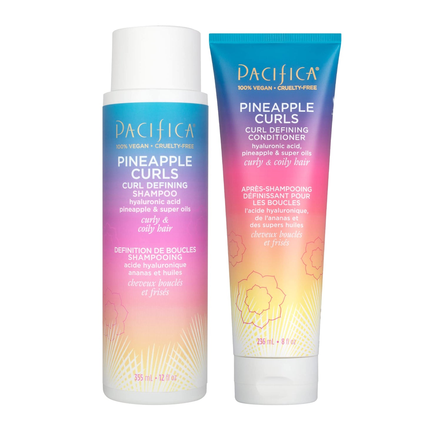 Pacifica Pineapple Curls Shampoo & Conditioner Set - Curl Defining Hair Care for Curly & Coily Hair, Enhances Bounce & Reduces Frizz Sulfate Free