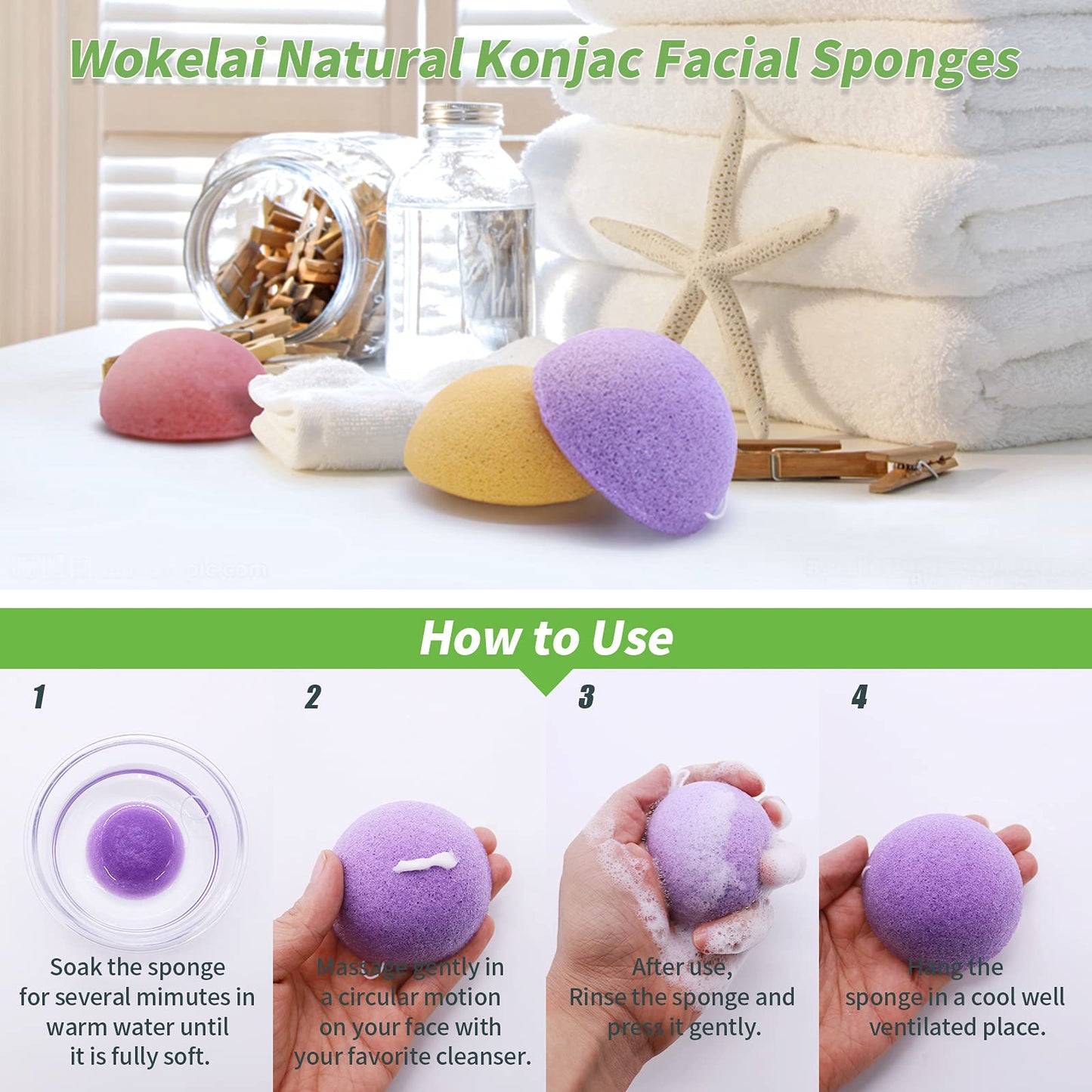 Konjac Facial Sponges for Cleansing Exfoliating - Konjac Face Sponge for Washing Face Body, Natural Cleaning Puff Buff Scrubber for Shower Bath SPA