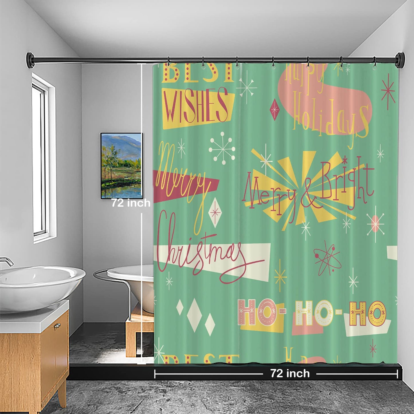 Batmerry Retro Christmas Modern Decorative Shower Curtain, Trees Gold Glitter Boho Cute Long Wide with Rust Proof Grommets for Bathroom Waterproof…