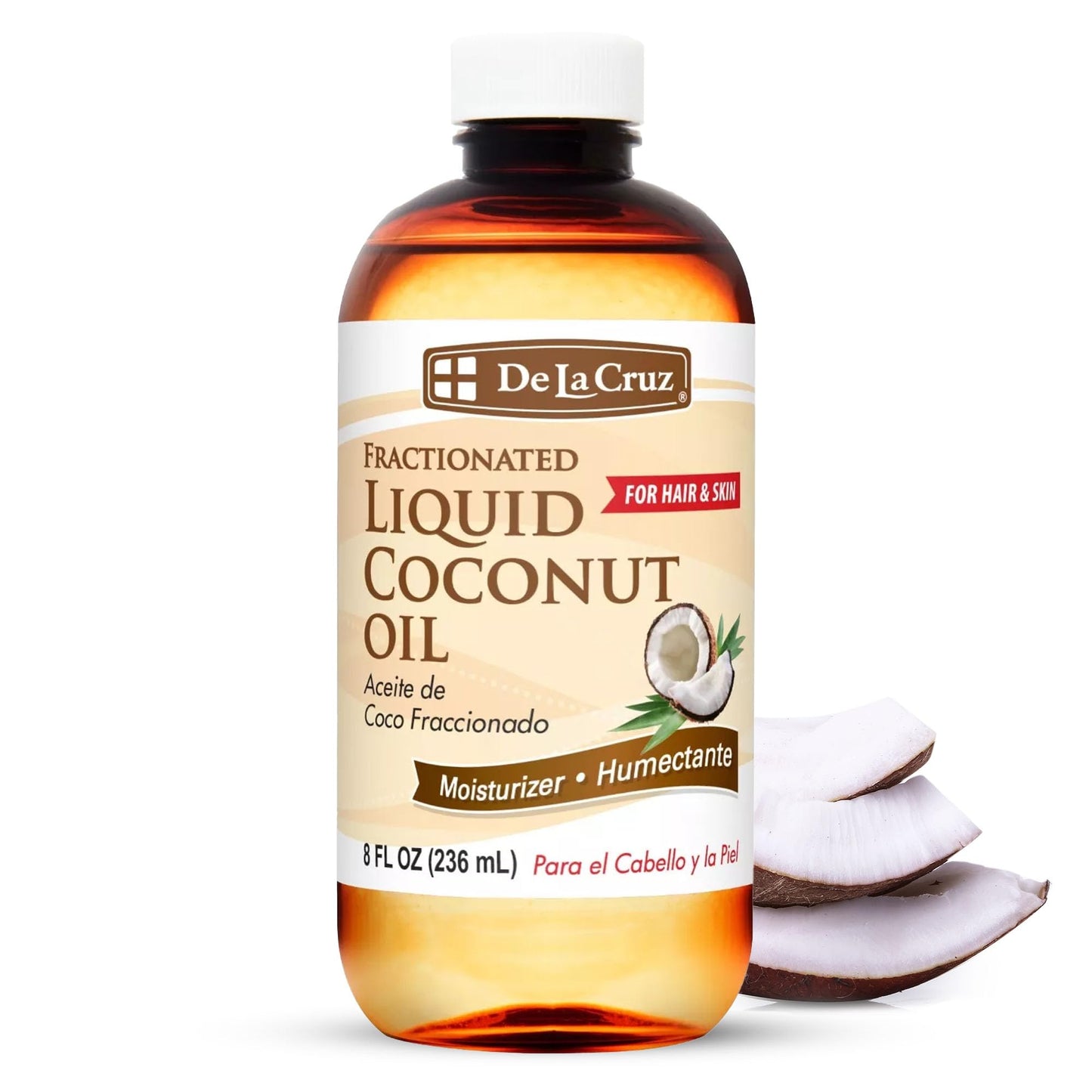 De La Cruz Fractionated Liquid Coconut Oil - Liquid Coconut Oil for Skin and Hair - Natural Moisturizer for Skin and Hair - 8 FL OZ