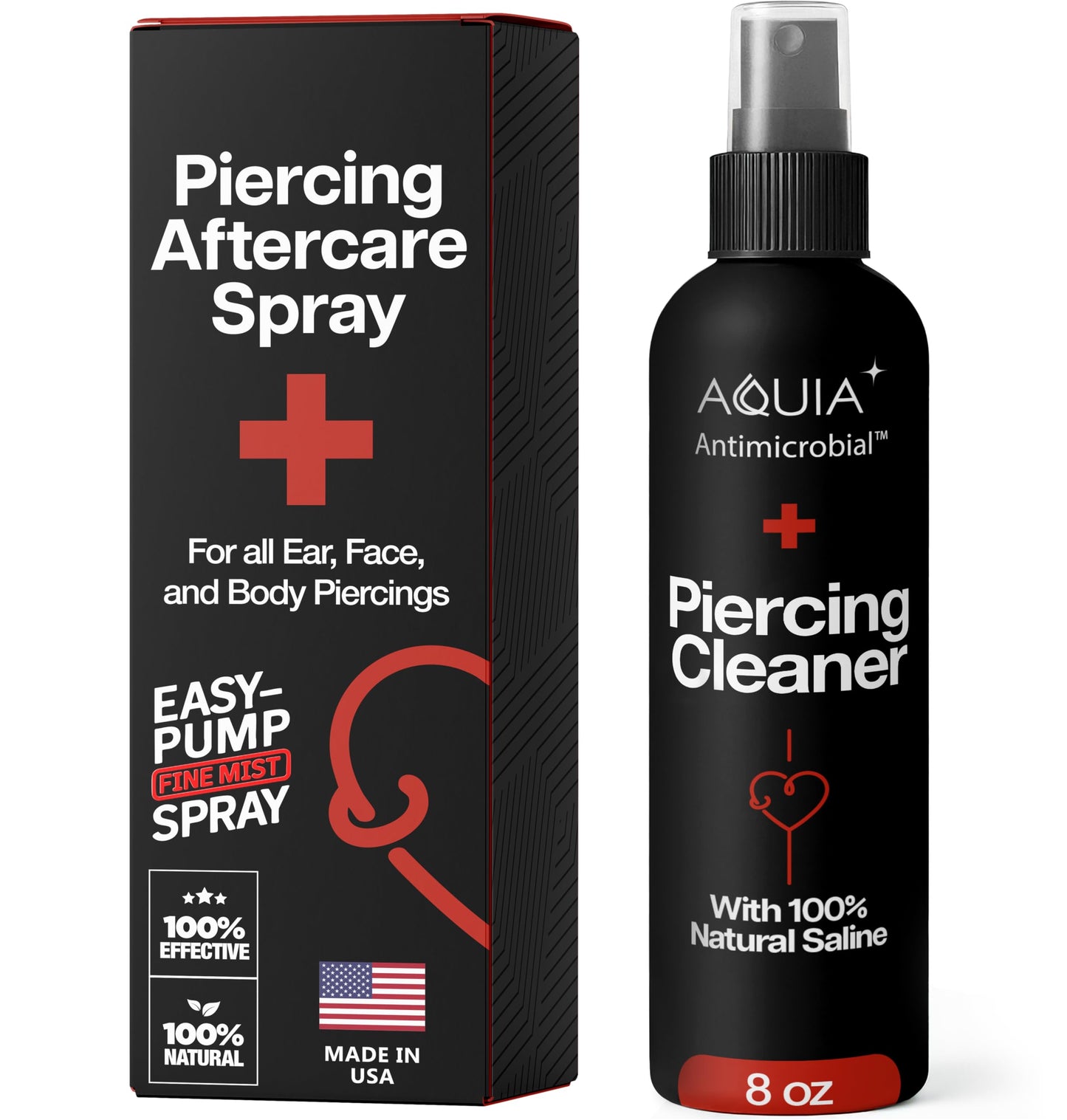 Piercing Aftercare Spray | Ear Piercing Cleaner 8oz | Saline Spray for Piercings; Saline Solution for Piercings; Aftercare of Pierced Ear, Septum Beauty and Personal Care Aquia
