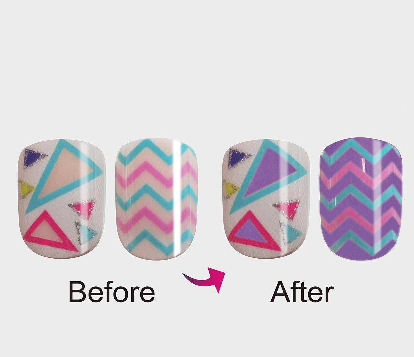 Vivace 4Pack 48Tips Color Changing Under Sun Fake Nails, Artificial Preglued Junior Sticker Nails 11461 etc (Sun 1)