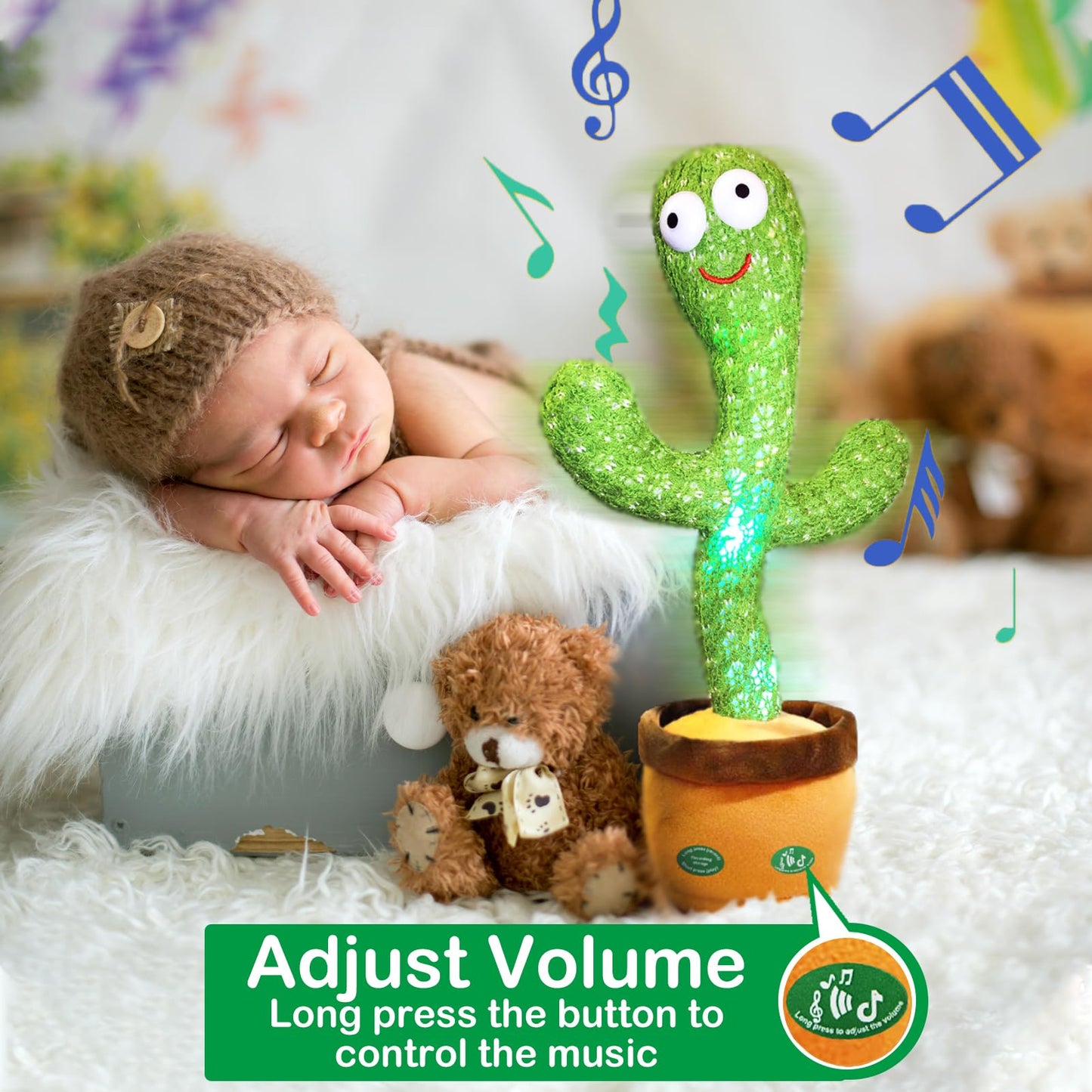 Pbooo Dancing Talking Cactus Mimicking Toy,Talking Repeat Singing Sunny Cactus Toy 120 Pcs Songs for Baby 15S Record Your Sound…