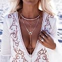 DoubleNine Big Circle Long Chain Moon Crescent Bar Pendant Gothic Multi-layer Necklace Silver Choker for Women Girls
