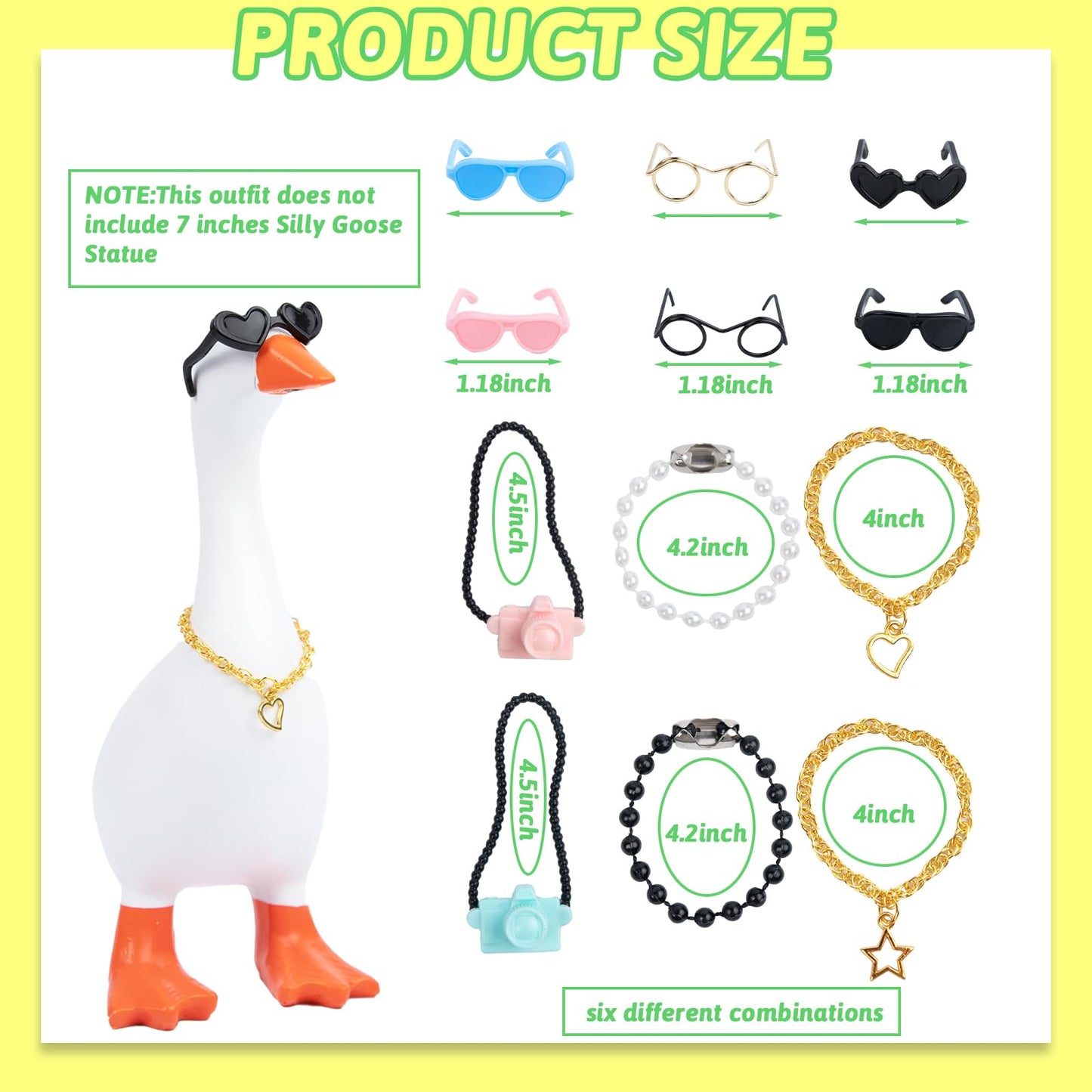 Neowedding 6 Set 7inch Desk Goose Outfits Mini Chain Collar and Sunglasses Small Desk Goose Costume Funny Mini Porch Goose Decor Accessories for…