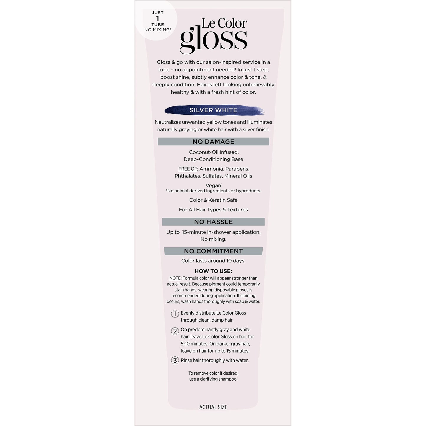 L'Oreal Paris Le Color Gloss One Step Toning Gloss, In-Shower Hair Toner with Deep Conditioning Treatment Formula for Gray Hair, Silver White, 1 Kit