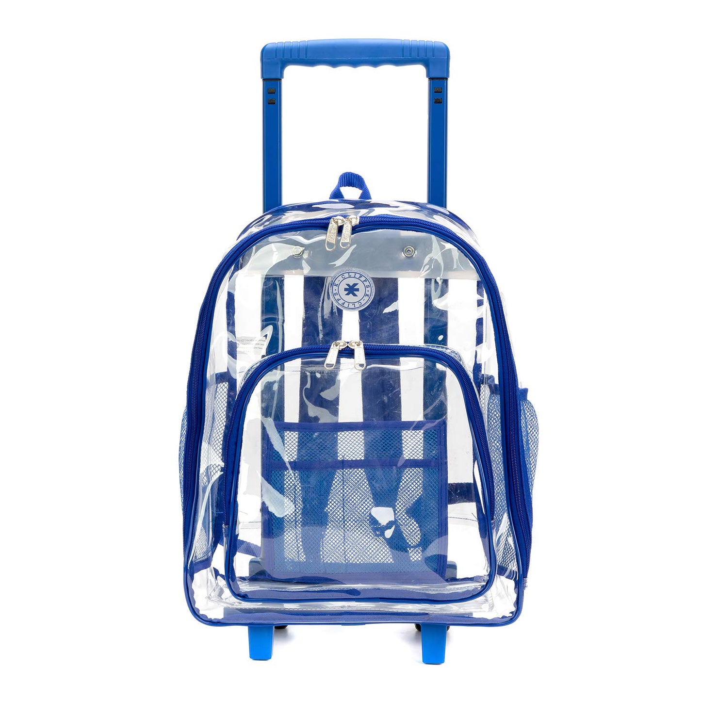 K-Cliffs Rolling Clear Backpack Heavy Duty Bookbag Quality See Through Workbag Travel Daypack Transparent School Book Bags w/Wheels