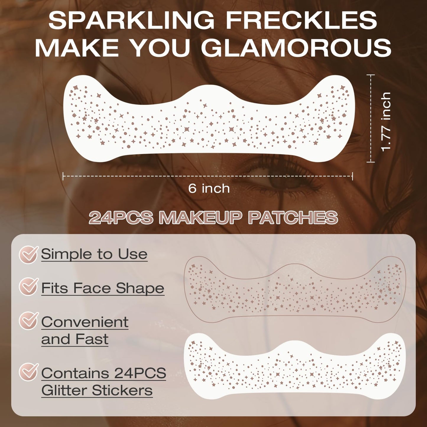 Leterly 24 Pcs Glitter Freckles Face Tattoo,Brown Face Glitter Makeup Patches Cute Sparkle Freckles Patches Waterproof Makeup Speckles for Face