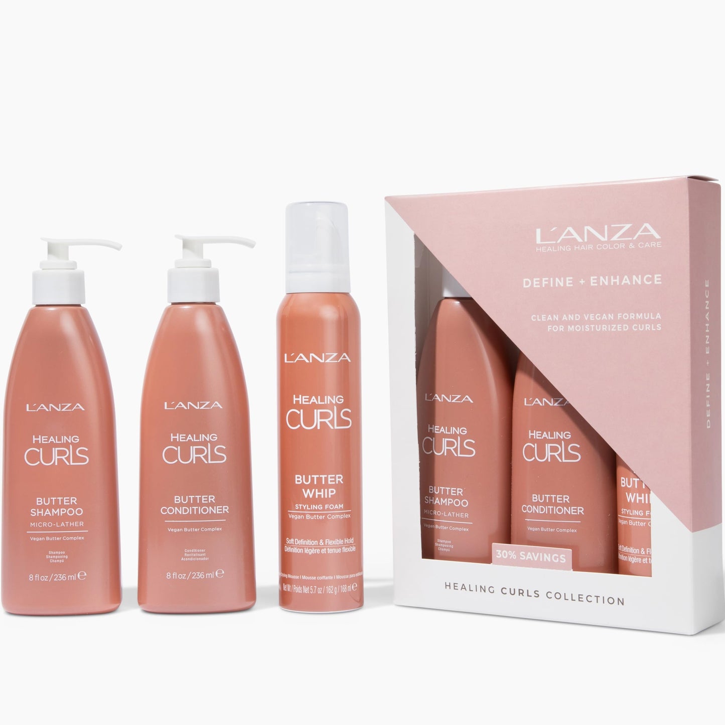 L'ANZA Healing Curls Trio Hair Kit, Curly Hair Shampoo and Conditioner with Curl Defining Styling Foam in a Gift Box, Luxury Hair Care Kit for Curly