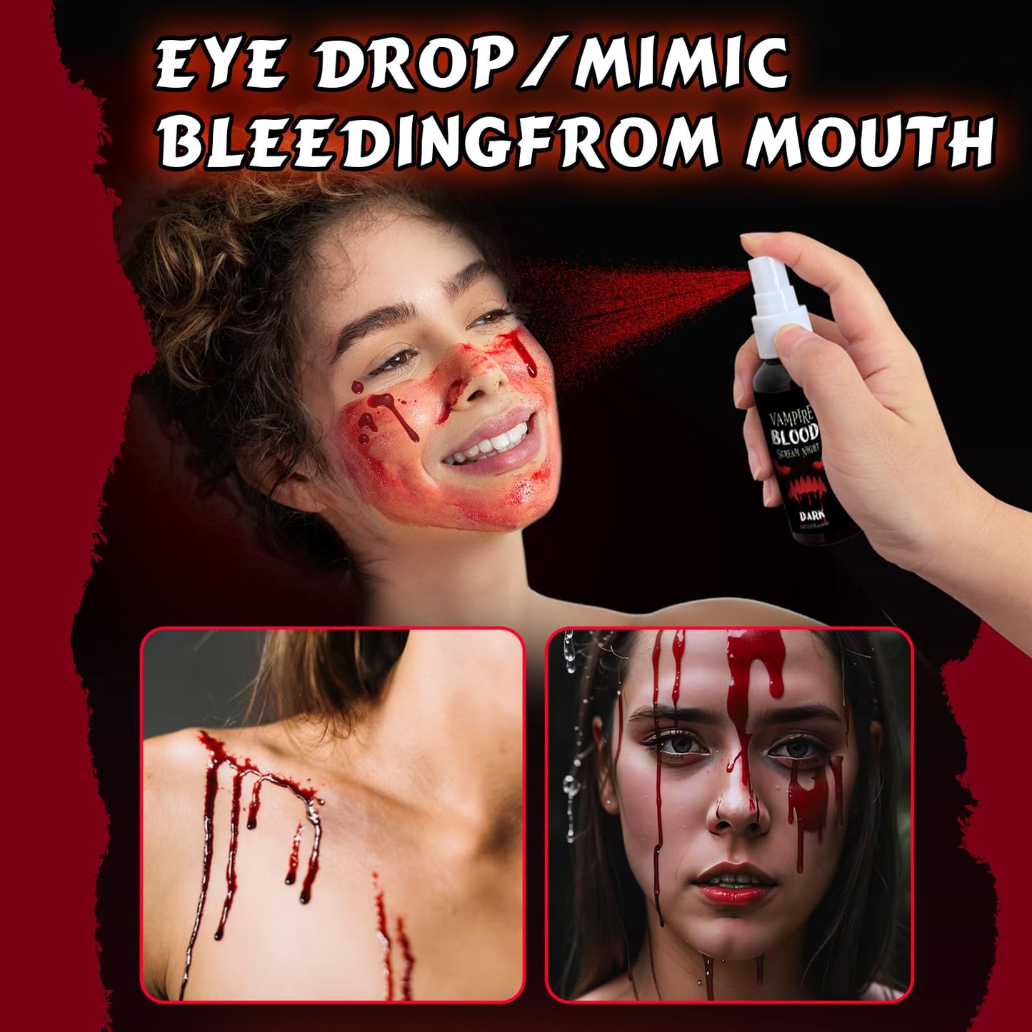 Fake Blood Spray, 2.03 oz Vampire Blood Splatter, Halloween Fake Blood for Clothes, Zombie Bride, Vampire and Monster SFX Scary Clown Makeup & Dress