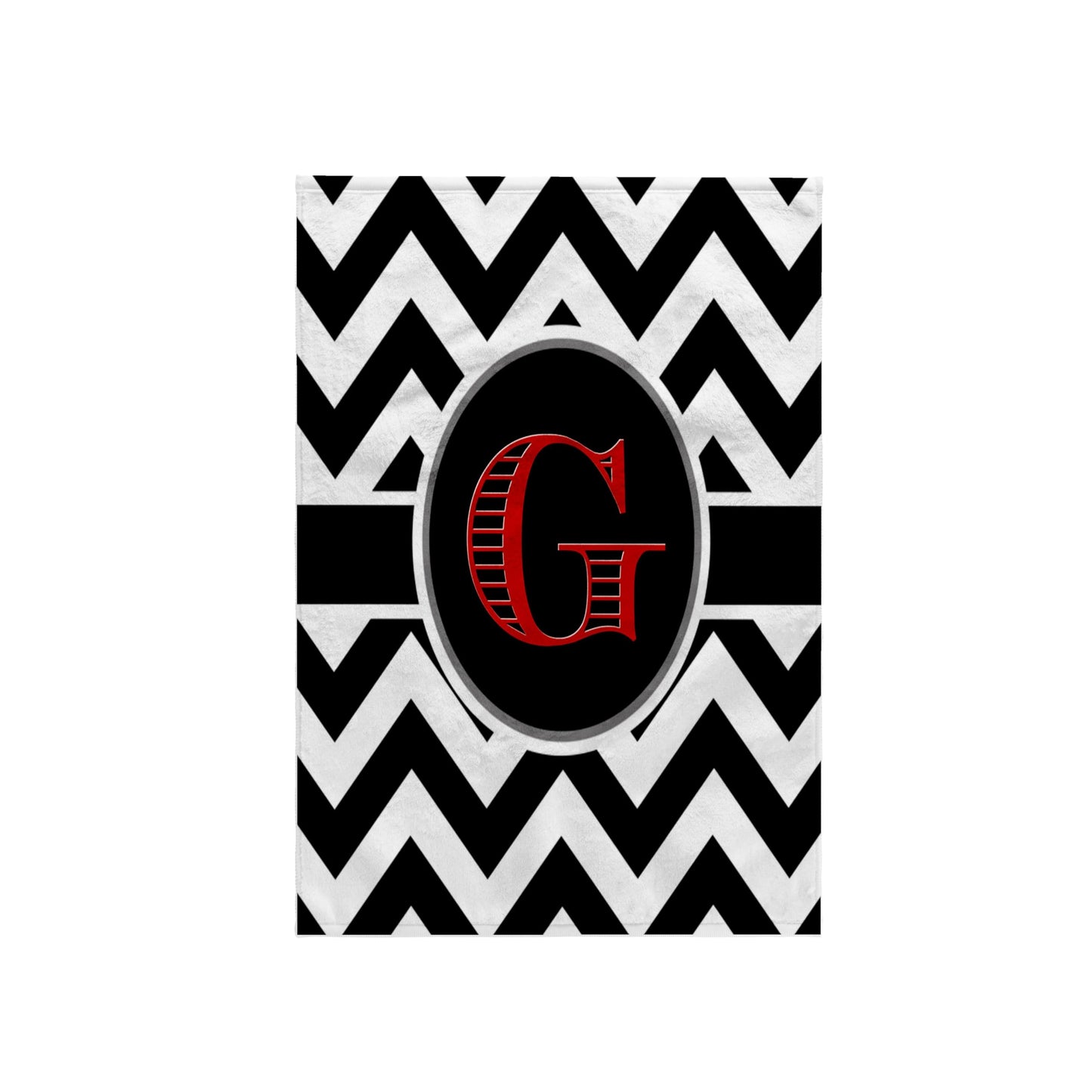 3D Rose Black and White Chevron Monogram Red Initial G Hand Towel, 15" x 22", Multicolor