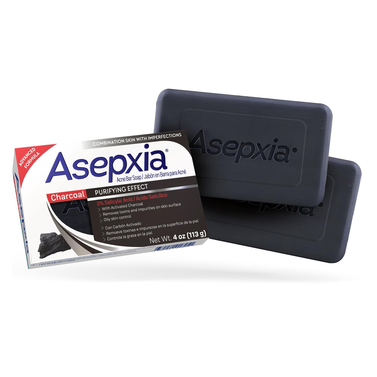 Asepxia Salicylic Acid & Activated Charcoal Bar Soap | Acne Treatment, Reduces Pimples & Blemishes, Deep Cleansing Facial Cleanser, Dries Out Acne
