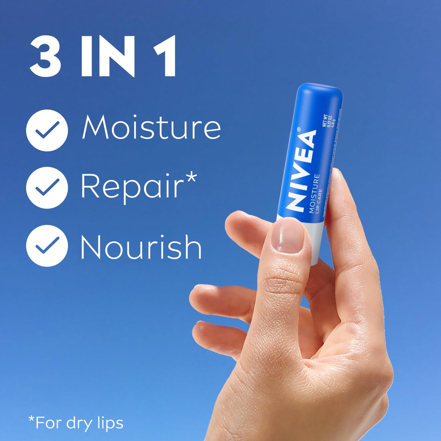 NIVEA Moisture Lip Care, Hydrating Lip Balm with Shea Butter, Nourishing Oils and Vitamin C & E, 3-in-1 Moisture, Repair and Nourish, Holiday Gifts