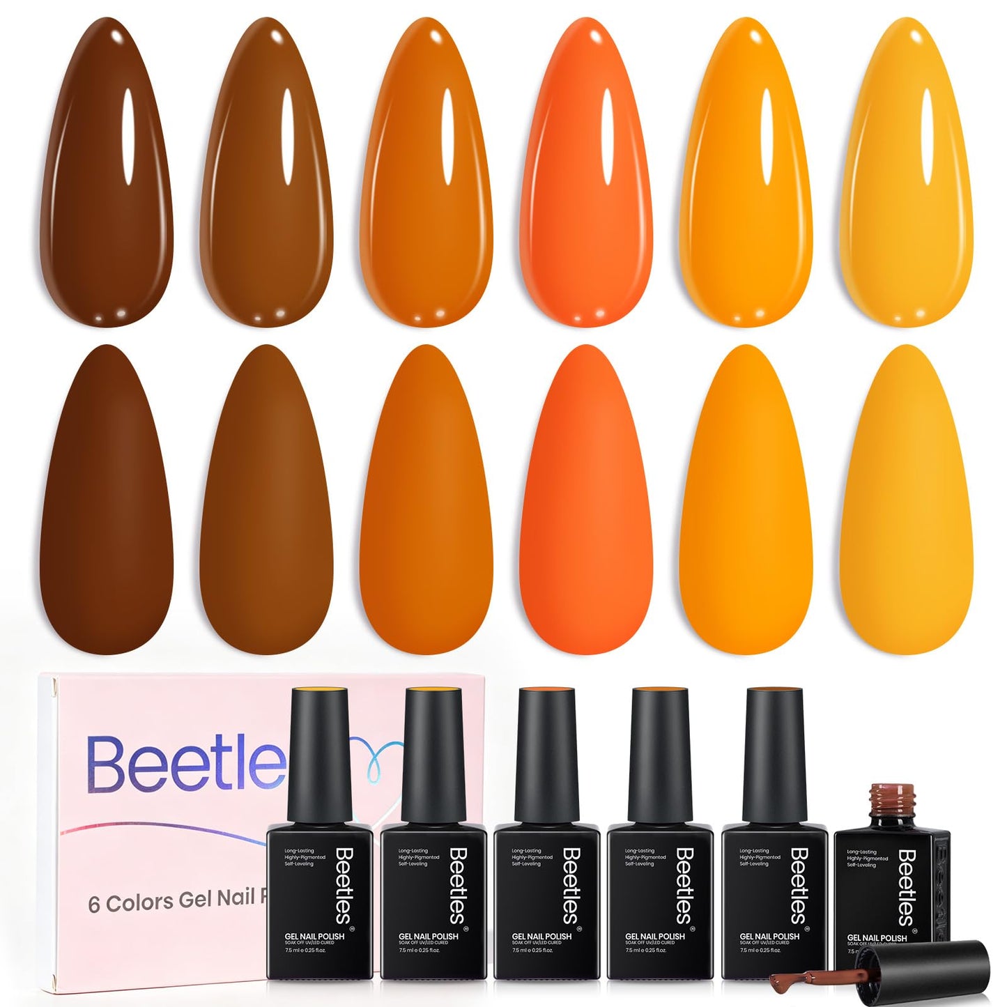 Beetles Fall Gel Polish Set - Maillard Season Collection, 6 Colors Brown Orange Yellow Fall Colors Polish Kit, Soak off Uv Led Lamp Needed Manicure Beauty and Personal Care beetles Gel Polish Default Title