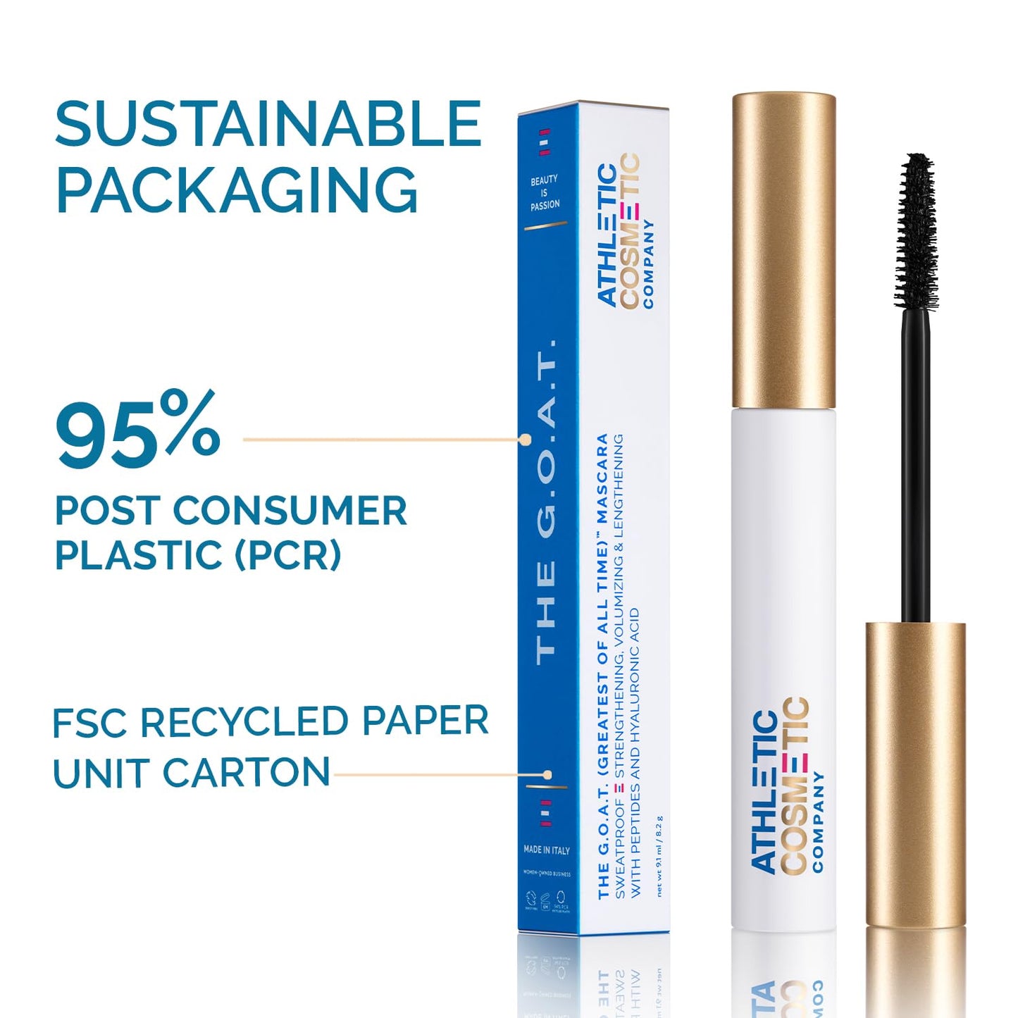 The G.O.A.T. Waterproof & Sweatproof Mascara - Made for Athletes, Sport-Ready, Long-Wear, Smudge-Proof, Volumizing, Lengthening, Vegan, Clean Mascara