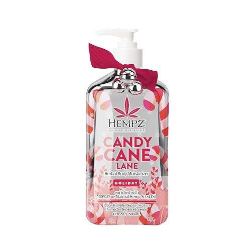 Hempz Limited Edition Peppermint Candy Cane Herbal Body Lotion Moisturizer (17 Oz) - Holiday Body Lotion for Women or Men with Dry Skin - Hydrating