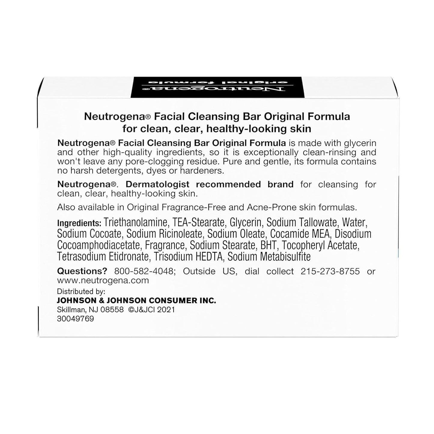 Neutrogena Original Gentle Facial Cleansing Bar with Glycerin, Pure & Transparent Face Wash Bar Soap, Free of Harsh Detergents, Dyes & Hardeners, 3.5