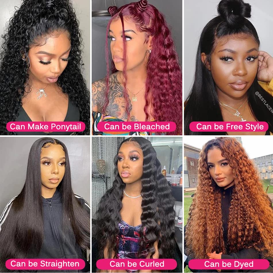 Nervoss HD Lace Front Wigs Human Hair Water Wave 13x4 Lace Front Wigs Pre Plucked with Baby Hair Deep Wave Glueless Transparent Lace Front Wigs
