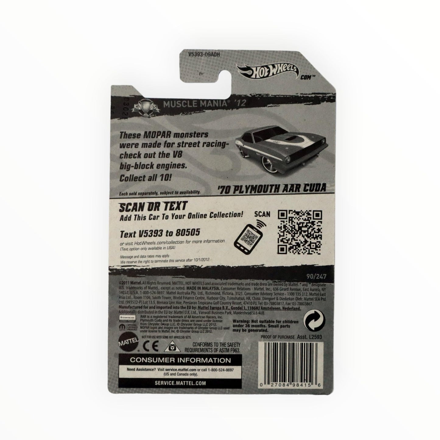 Hot Wheels 10/10 Muscle Mania Mopar 12 70 Plymouth AAR Cuda 90/247 by Mattel