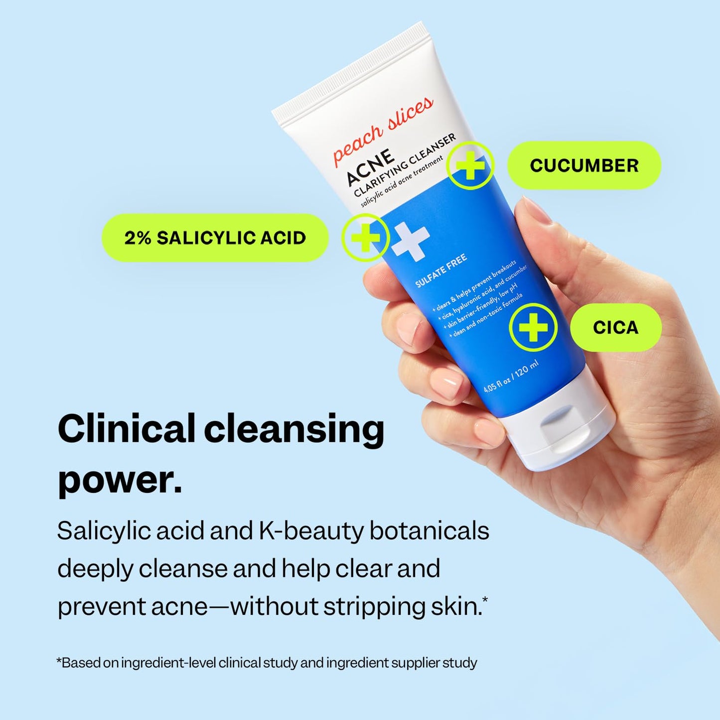 Peach Slices - Acne Clarifying Cleanser (4.05 oz) - 2% Salicylic Acid Acne Treatment - Clear & Prevent Breakouts, Hydrate - Cucumber, Cica, Acerola