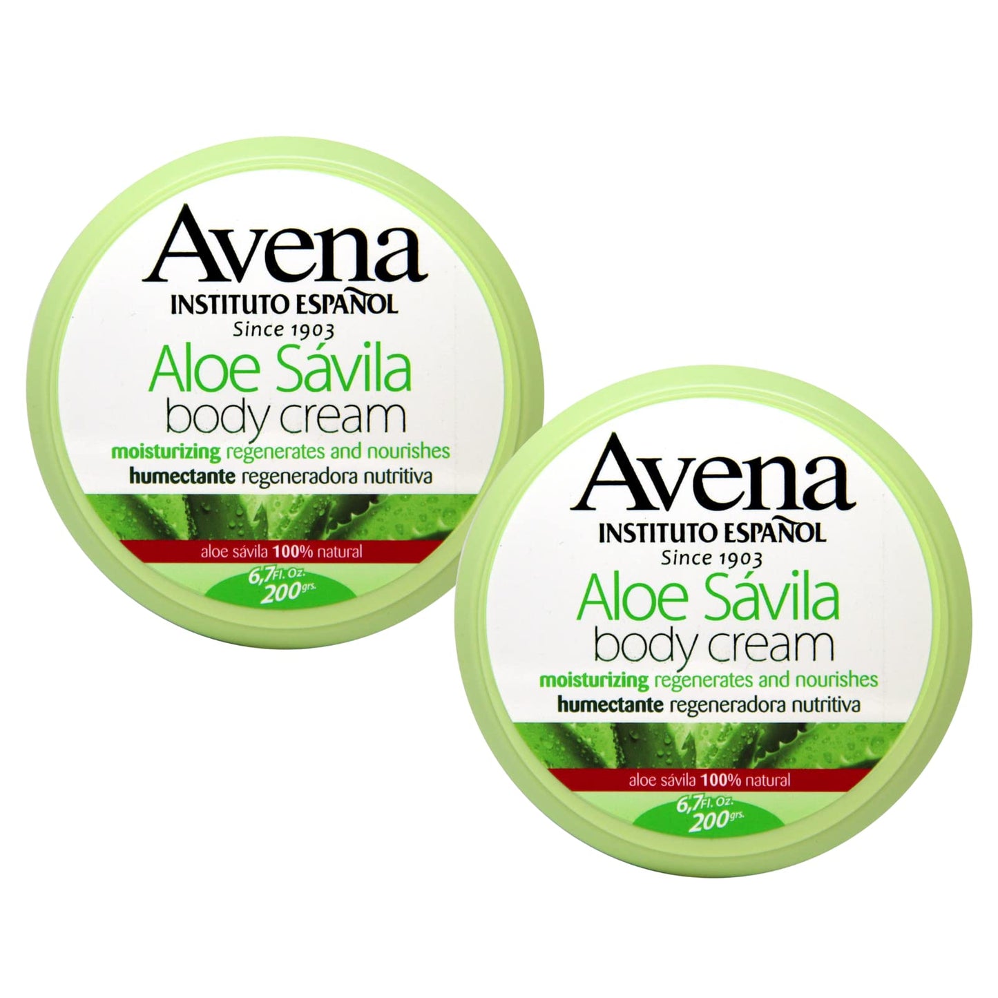 Avena Instituto Espanol Aloe Savila Body Cream, Moisturizing, Regenerates and Nourishes, 2-pack Of 6.7 FL Oz each, 2 Jars