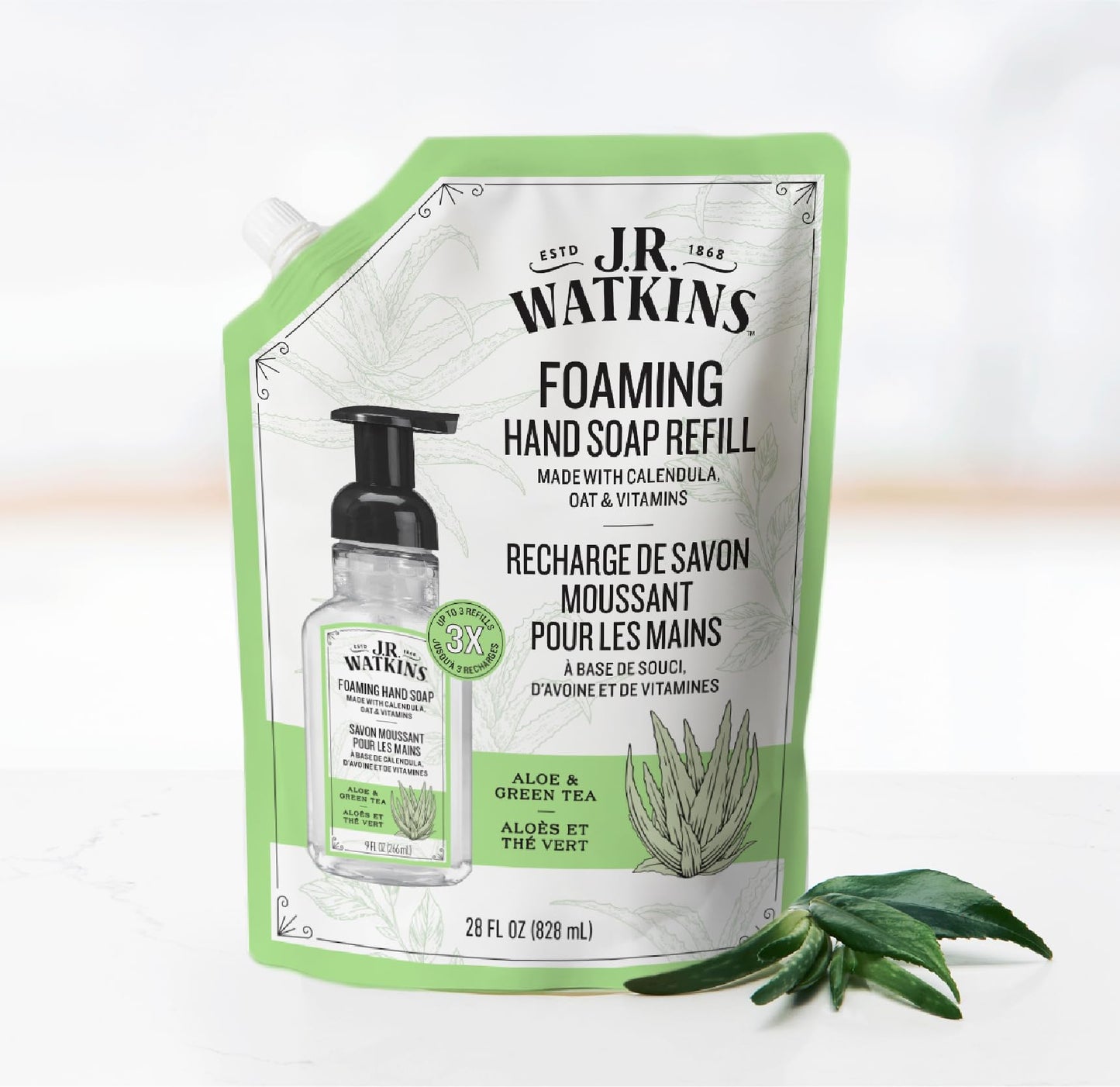 J.R. Watkins Foaming Hand Soap Refill, Moisturizing Foam Hand Wash, Formulated with Plant-Based Cleansers, Alcohol-Free, Cruelty-Free, Aloe & Green Beauty and Personal Care J.R. Watkins